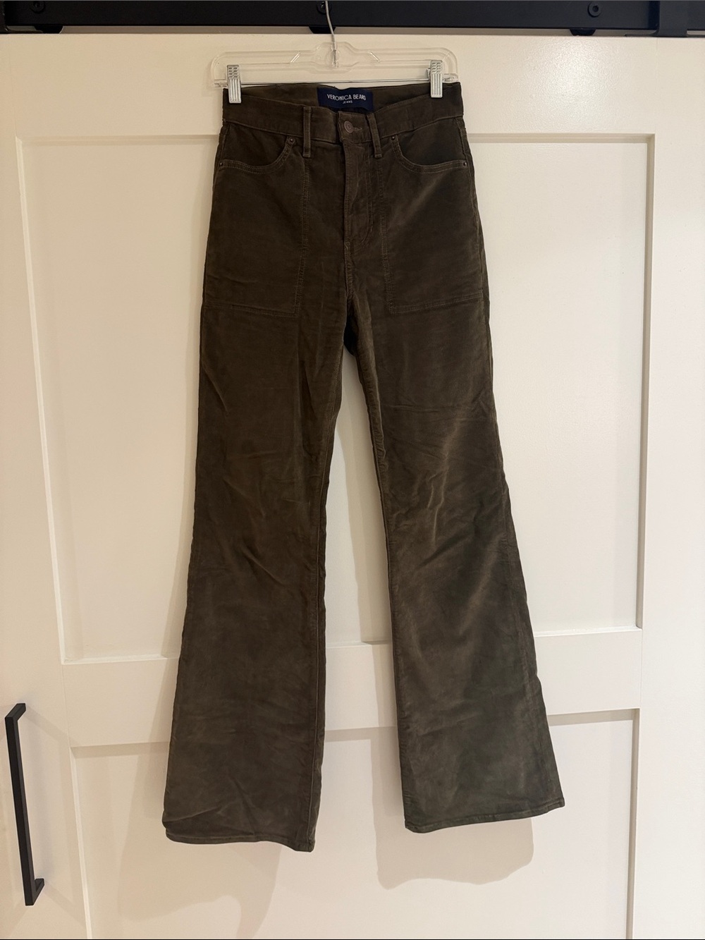 Veronica Beard Olive Green Velvet Wide-Leg Jeans